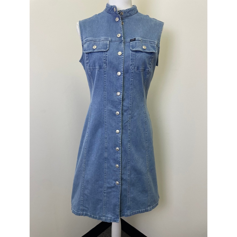 Vintage Lauren Ralph Lauren Denim Snap Front Sleeveless Western Dress M